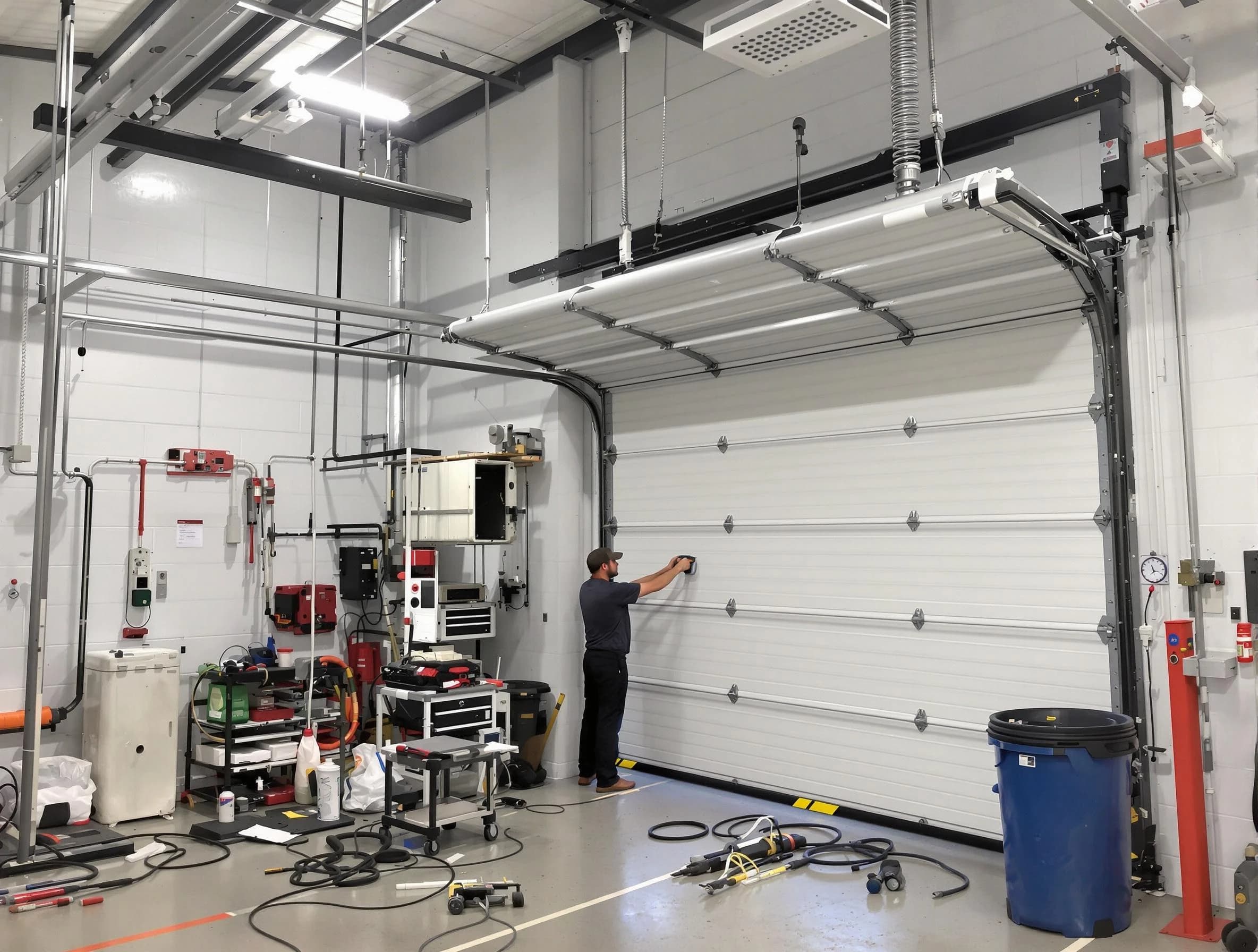 Salt Lake City Garage Door Repair certified technician performing commercial door repair at a Salt Lake City business facility