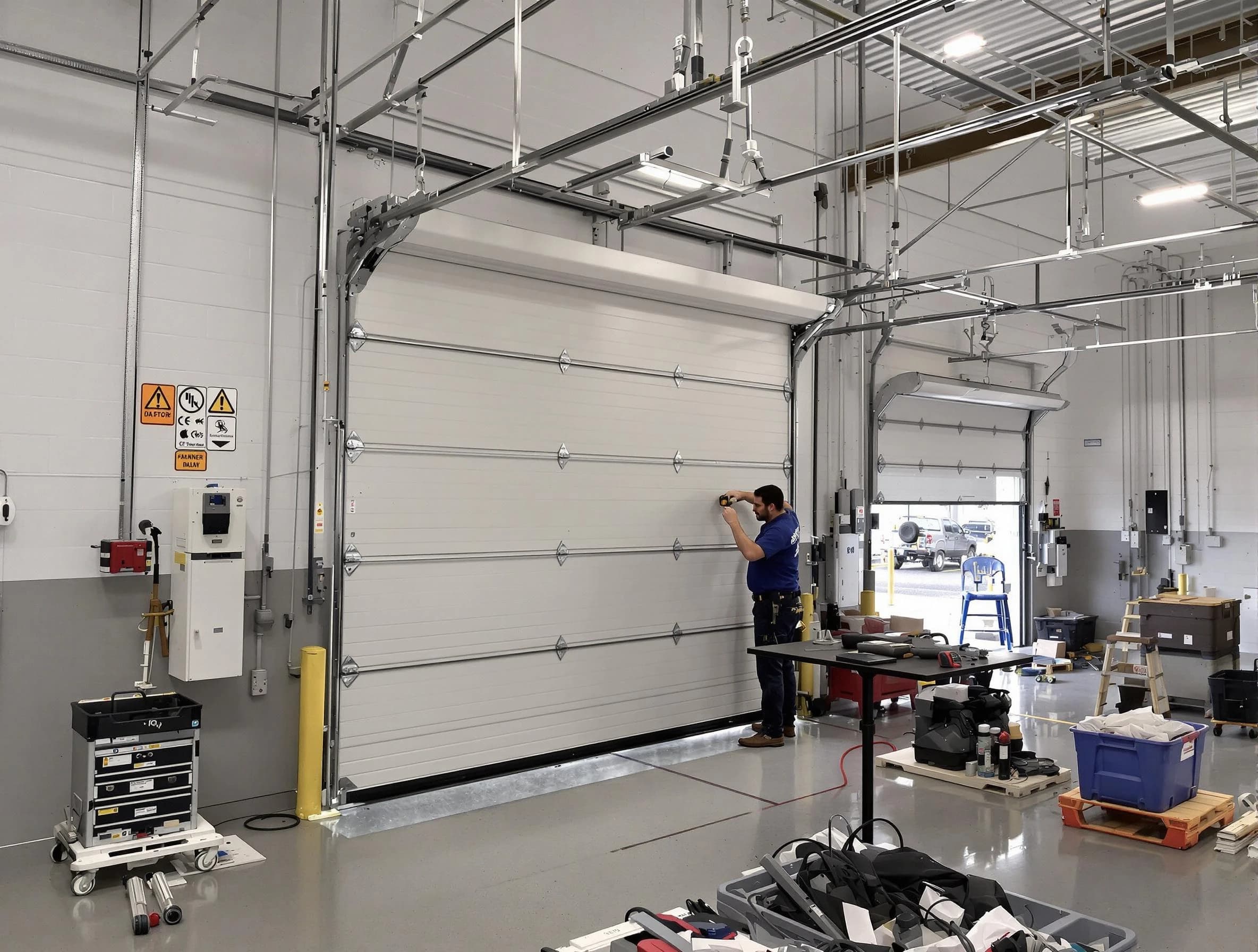 Commercial garage door repair being performed by Salt Lake City Garage Door Repair expert in Salt Lake City