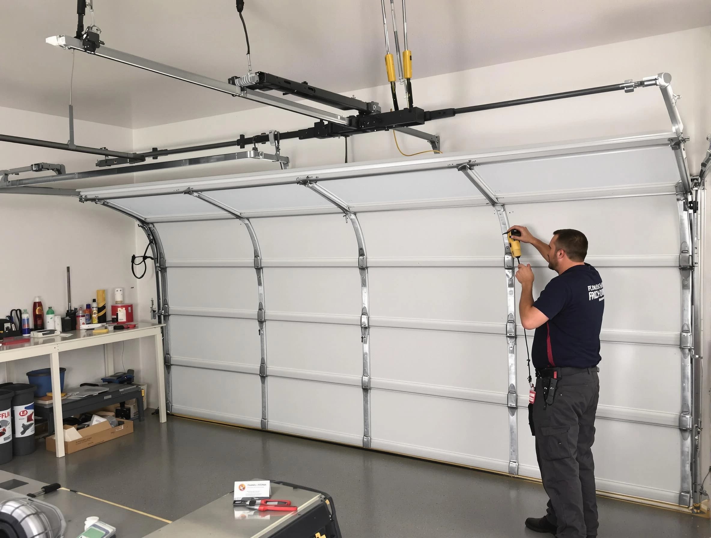 Salt Lake City Garage Door Repair certified technician performing overhead door system repair in Salt Lake City