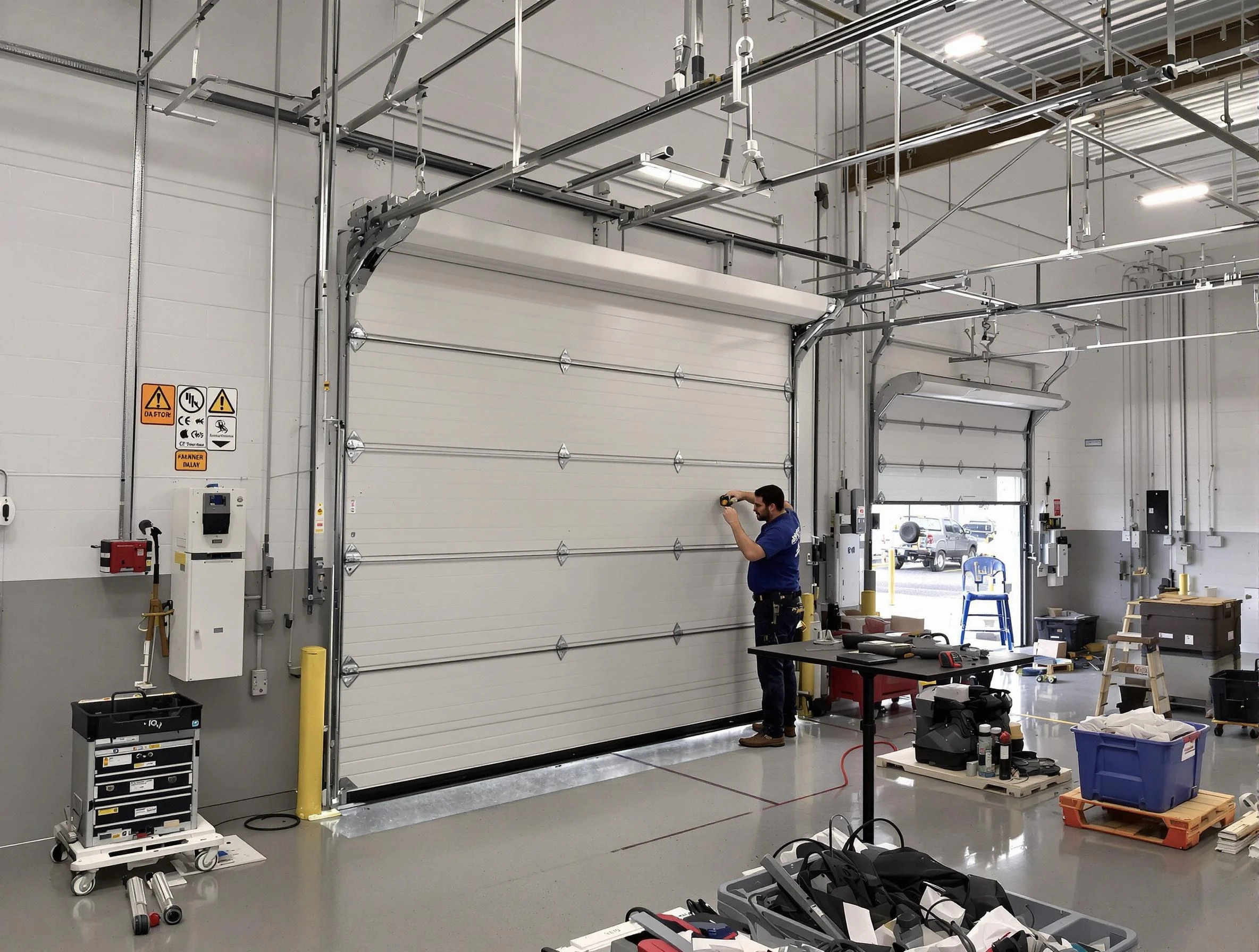 Commercial garage door repair being performed by Salt Lake City Garage Door Repair expert in Salt Lake City