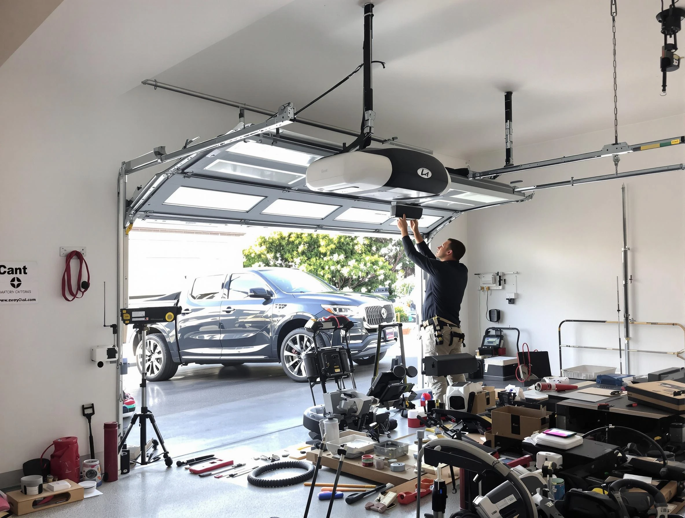 Salt Lake City Garage Door Repair specialist installing smart garage door opener system in Salt Lake City home