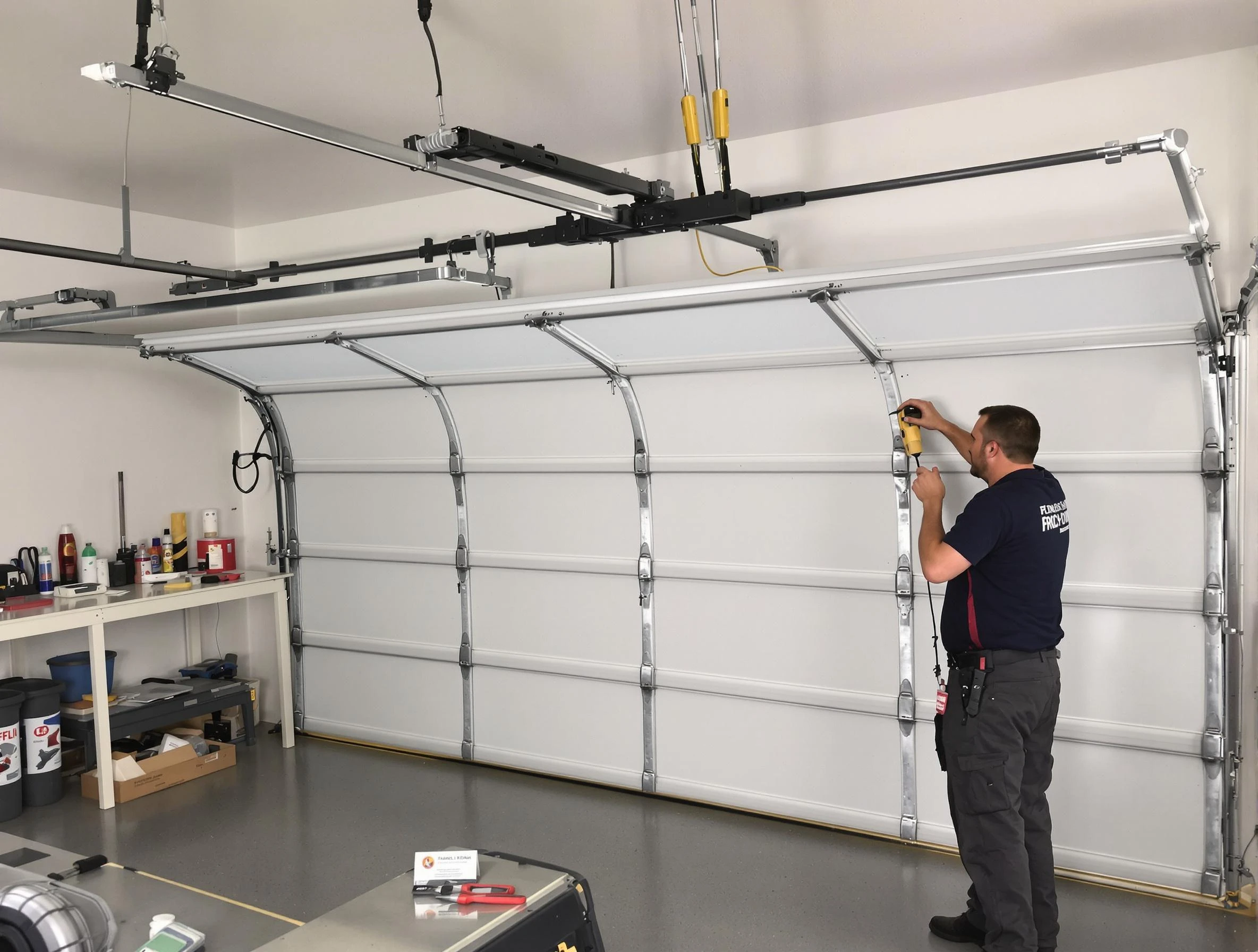 Salt Lake City Garage Door Repair certified technician performing overhead door system repair in Salt Lake City