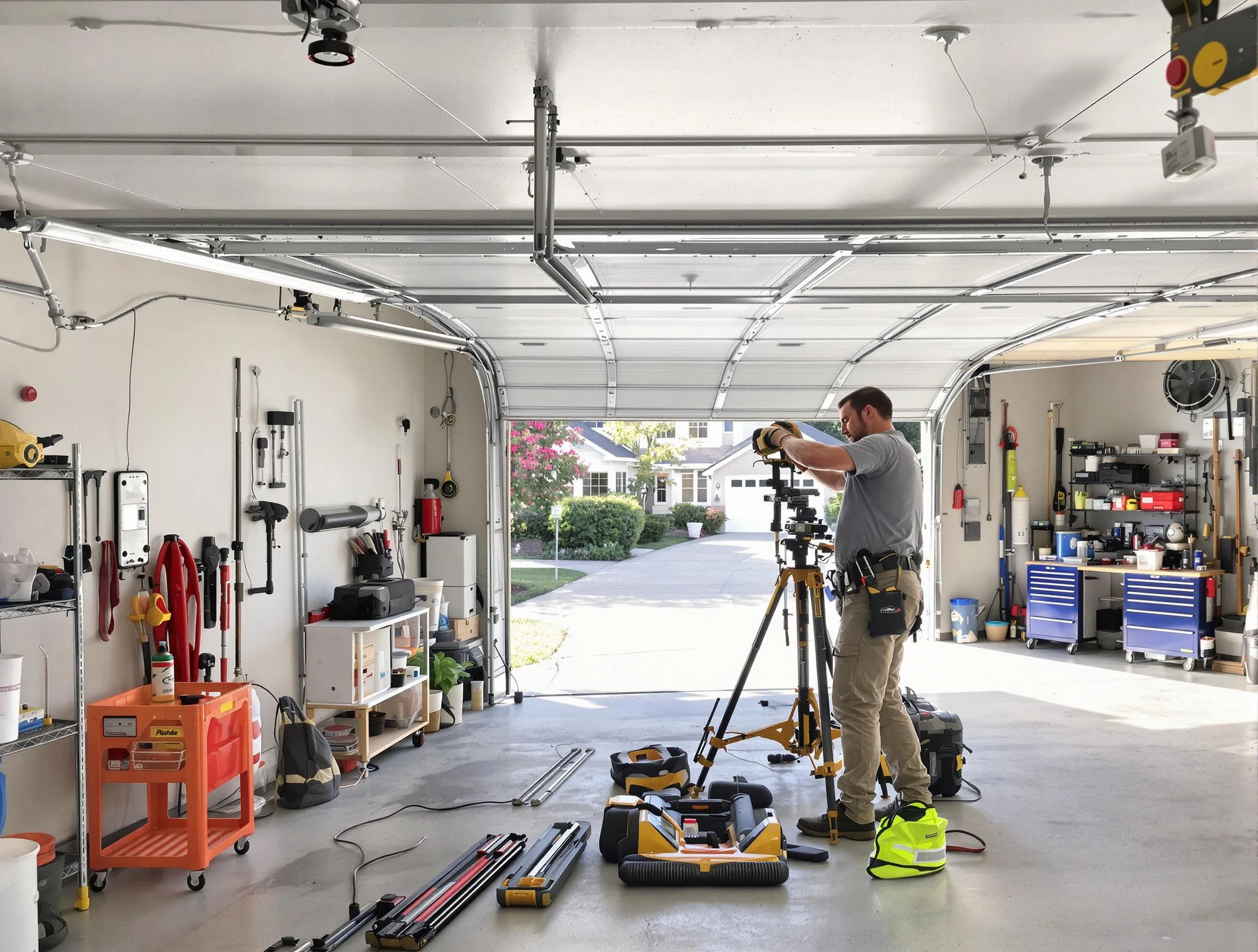 Salt Lake City Garage Door Repair specialist performing laser-guided track alignment in Salt Lake City
